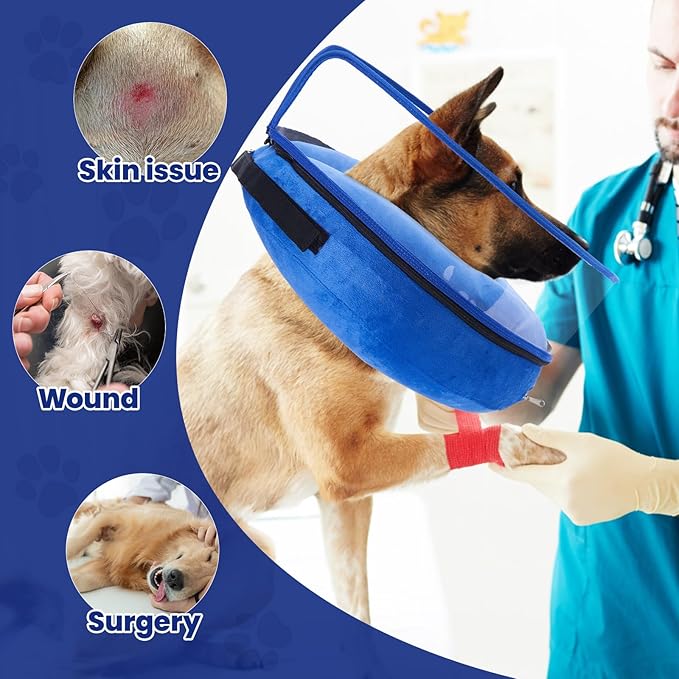 BARKLESS Dog Cone, Inflatable Dog Cone After Surgery for Small Medium Breeds, Soft Surgery Collar with Enhanced Anti-Licking Guard Shield for Pets, Patented Protective Donut Collar