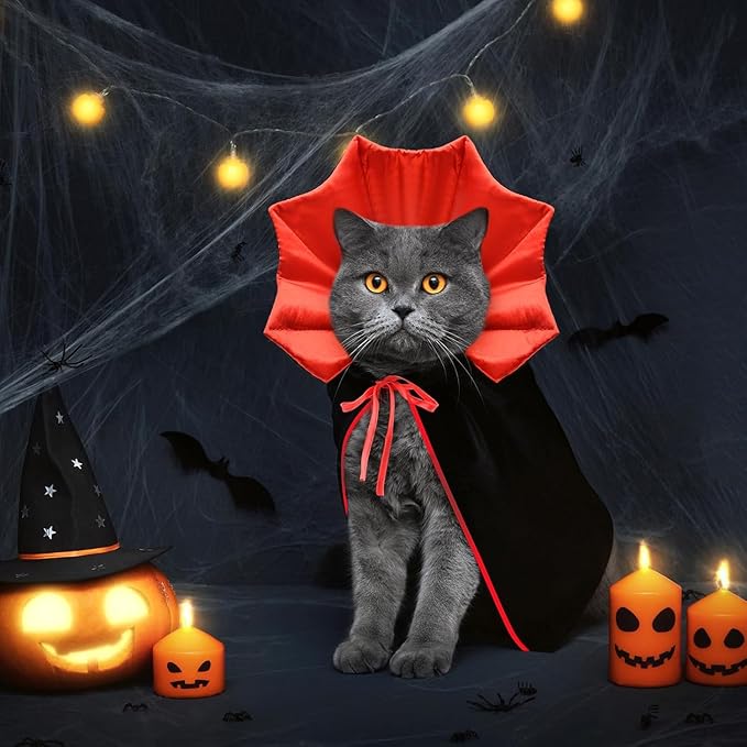 Cat Halloween Costumes - Vampire Bat Wings Cape for Pets, Bat Cat Avenger Mask, Small Dog Halloween Costumes for Trick-or-Treating, Cosplay, Parties & Photos