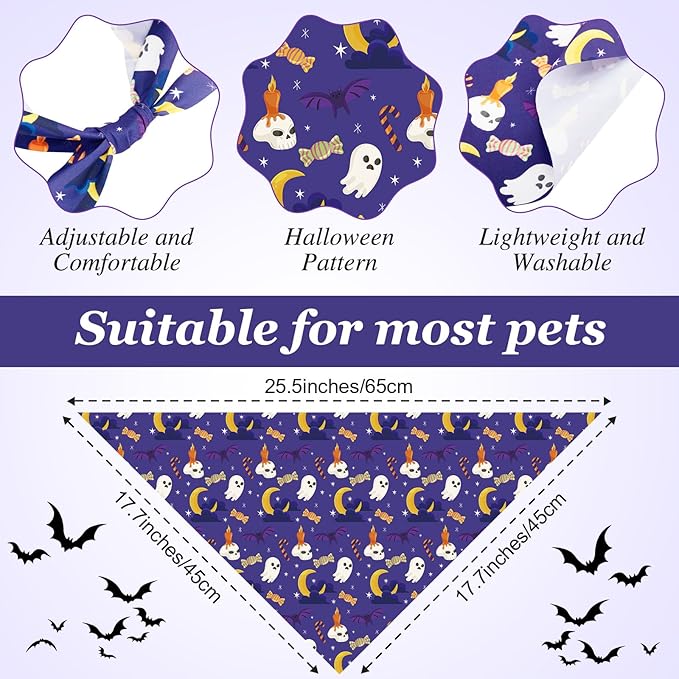 Chunful 120 Pcs Halloween Bandanas Bulk for Dogs Bandanas with Pumpkin Ghost Patterns Soft Bibs Adjustable Triangle Dog Doggie Scarf for Small Medium Large Pet Holiday Costume