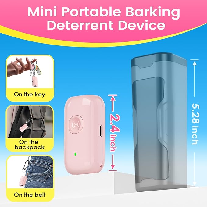 Mini ultrasonic dog bark deterrent device, effectively stops unwanted barking with 50ft Long Range,pain free training & behavior aid for indoor/outdoor use,rechargeable portable dog barking stopper