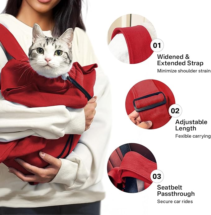 [Cozy Travel] Cat Carrier Pouch, Soft Cat Carrier for Small Cats, Carrying Sack, Restraint Bag for Nail Trimming, Vet Visits, Giving Meds, Dental Care, Car Travel - Wine Red