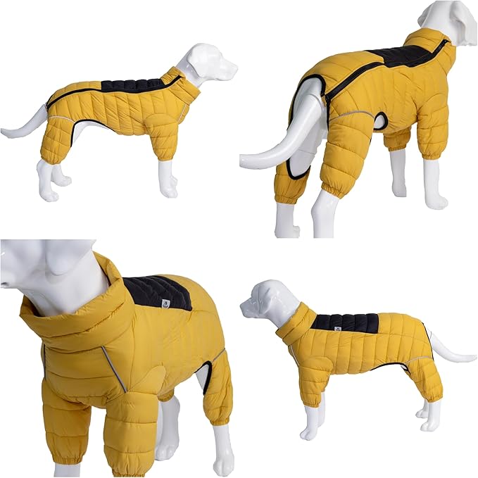 Lovelonglong Dog Coat Dog Warm Jacket, 4 Legs Covered Waterproof Windproof Reflective Warm Dog Vest, Zippered Adjustable Outdoor Dog Snow Jacket for Small Medium Large Dogs Yellow S