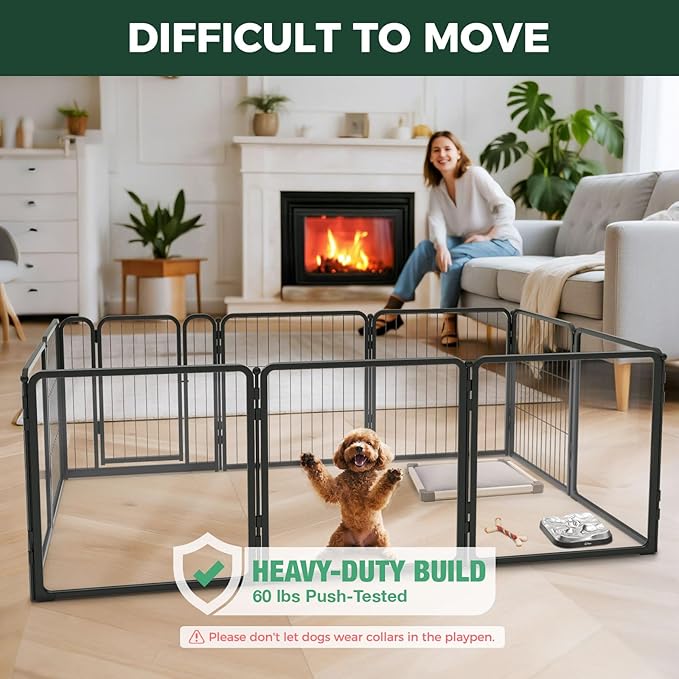 FXW Pawadise Acrylic & Wire Mesh Indoor Dog Playpen, Heavy Duty 24 Inch 10 Panels Metal Dog Pen for Puppy and Small Dogs, Black│Patented