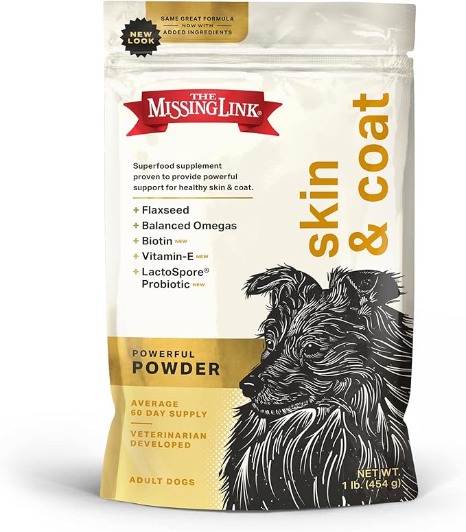 The Missing Link Skin & Coat + Probiotics Supplement 1lb Bag - Powerful Superfood Powder for Dogs Supports Healthy Skin & Glossy Coat, Promotes Hair Growth