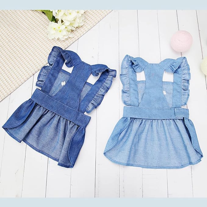 Dog Dress Puppy Luxury Skirt Clothes Princess Dresses Wedding Evening Tutu Skirt Denim Skirt for Small Dog Girl Light Blue S