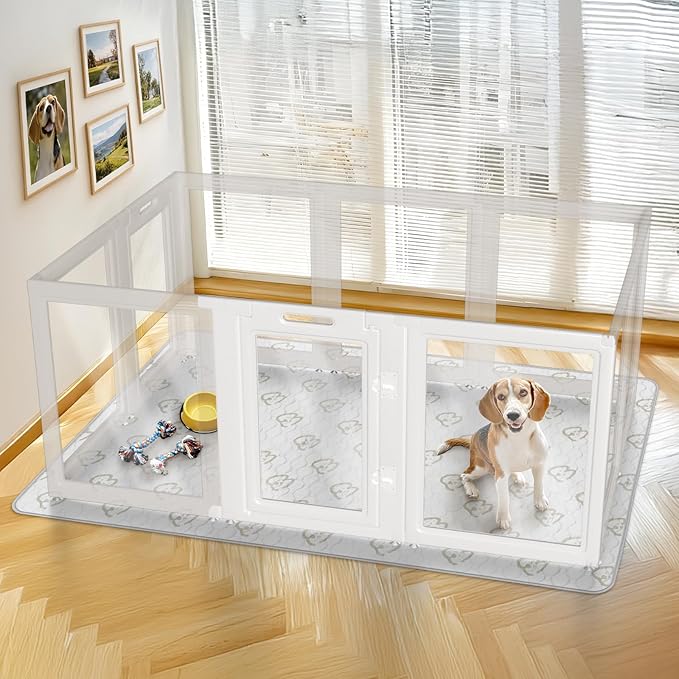 FXW AuraSpace Acrylic Indoor Dog Playpen for Medium Dogs, 35 inch, 2 Panels, Includes 1 Gate & 1 Panel, White