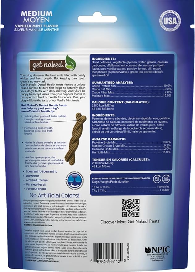 Get Naked Grain-Free Medium Dental Chew Bone 6.6Oz Bag