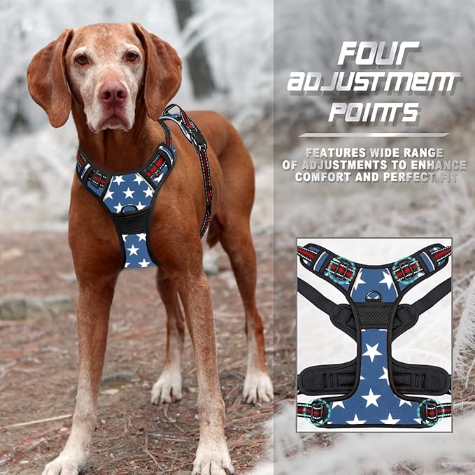 BARKBAY No Pull Dog Harness Front Clip Heavy Duty Reflective Easy Control Handle for Large Dog Walking(Star,XL)