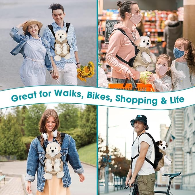 Dog Backpack Carrier, Pet Sling Front Backpack for Small Medium Dogs 10-16 Lbs, Legs Out, Adjustable Wearable Puppy Chest Travel Bag, Thick Straps & Cushion, Easy-Fit for Hiking/Walking/Camping