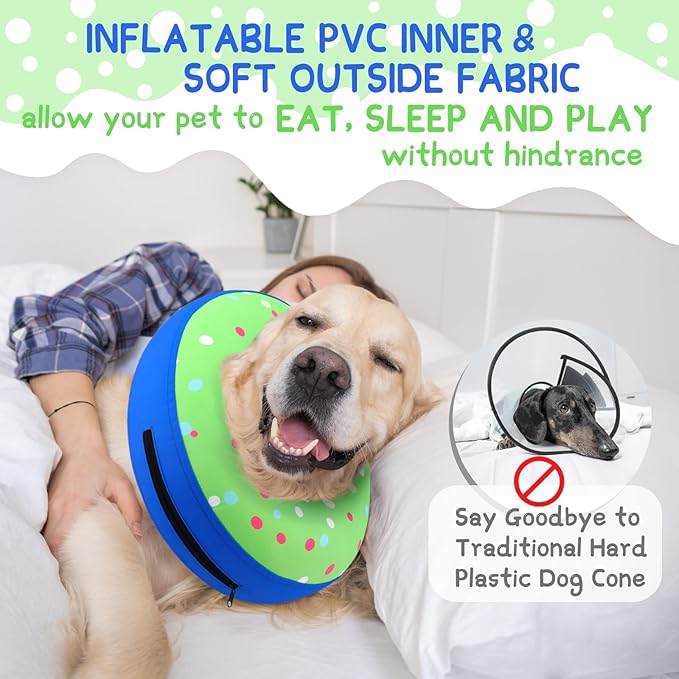Supet Inflatable Dog Cone Collar Alternative After Surgery, Dog Neck Donut Collar Recovery E Collar, Soft Pet Cone for Small Medium Large Dogs