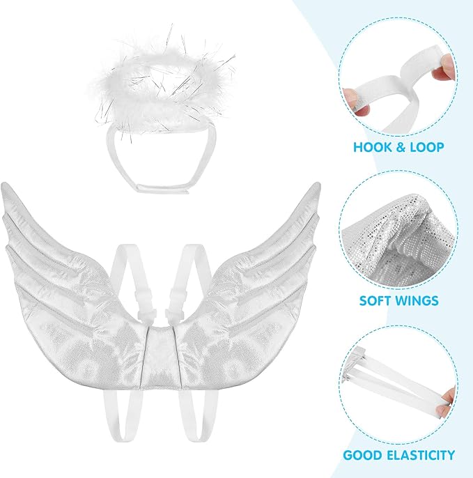 POPETPOP Pet Dog Cat Halloween Costume Angel Wings Shape Clothing - Creative Pet Cat Makeover Clothes for Halloween Festival Party Special Events - Pet Clothes Supplies - Size S (White)