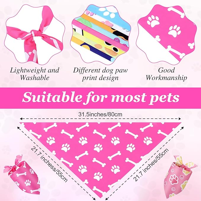 Abbylike 50 Pcs Paw Print Dog Bandanas Bulk Cute Footprint Bandanas for Dogs Triangle Kerchief Bib Scarf for Pets Halloween Party Costume Photo Props Daily Accessories Pet Shops (31.5 x 21.7 x 21.7)