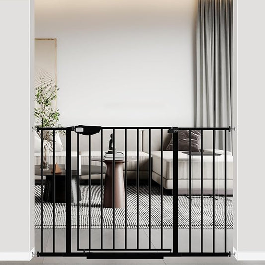 WAOWAO Triple Lock 29.72-47.24" Baby Gate Extra Wide Pressure Mounted Walk Through Swing Auto Close Safety Black Metal Dog Pet Puppy for Stairs,Doorways,Kitchen