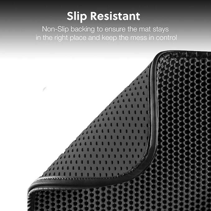 WePet Cat Litter Mat, Kitty Litter Trapping Mat - Medium Size, Honeycomb Double Layer Mats, No Phthalate, Urine Waterproof, Easy Clean, Scatter Control, Catcher Litter Box Rug Carpet 24x15 Inch Black