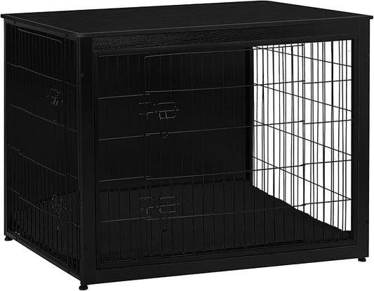 DWANTON Dog Crate Furniture with Cushion, Wooden Kennel Table with Double Doors, Indoor Dog House, Extra Large Size, 43.3" L, Black
