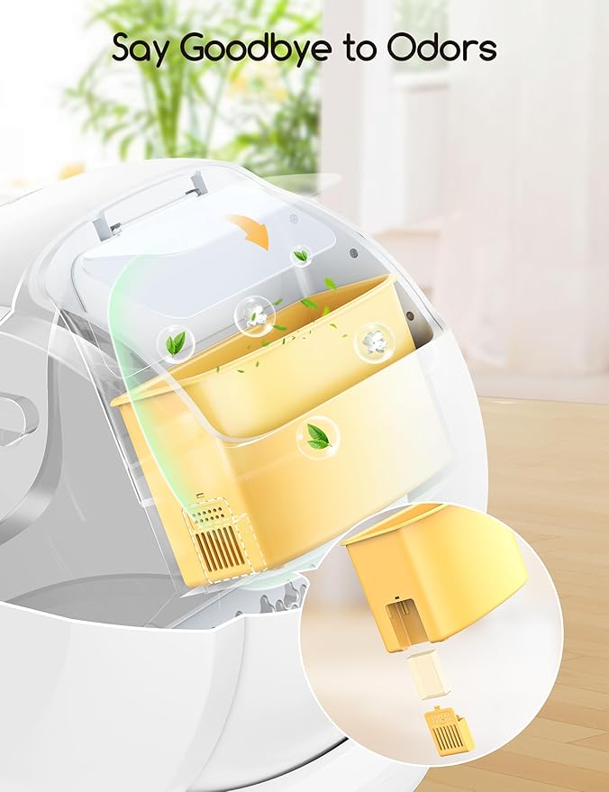 MeoWant Self-Cleaning Cat Litter Box, 75L Extra Large Open Automatic Cat Litter Box for Multi Cats, Integrated Safety Protection, APP Control, Odor Removal, Includes Mat & Liner