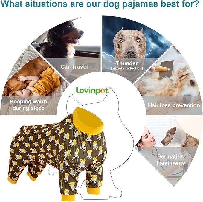 LovinPet Dog Pajamas for Medium Dogs, Wound Care, Surgery Recovery Cotton Pullover Dog Pajamas, Cozy Stretchy Fabric, Giraffe Print, Onesie for Large Dogs Pitbull Party Clothes, Pet Costume,Large