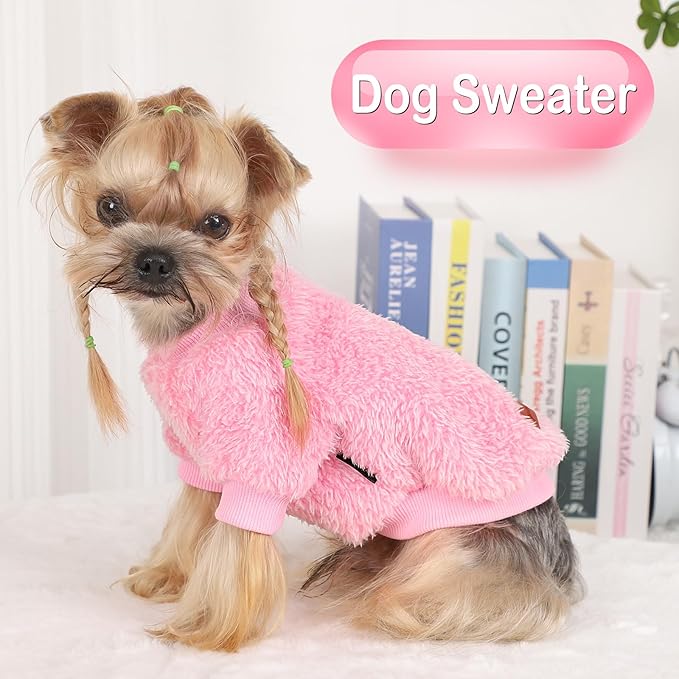 Dog Sweater Sweaters for Small Dogs Girl Purple Fleece Clothes Winter Soft Thickening Warm Puppy Boy Teacup Yorkie Chihuahua (XXS,Pink)