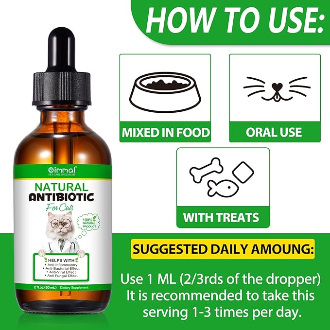 Natural Antibiotics for Cats, Antibiotic Liquid Drops Helps Immune System, Cat Antibiotic Supports Allergy Relief, Itching & UTI, Pet Health Supplies Multivitamins, Chicken Flavour - 4 Fl Oz / 2 Pack