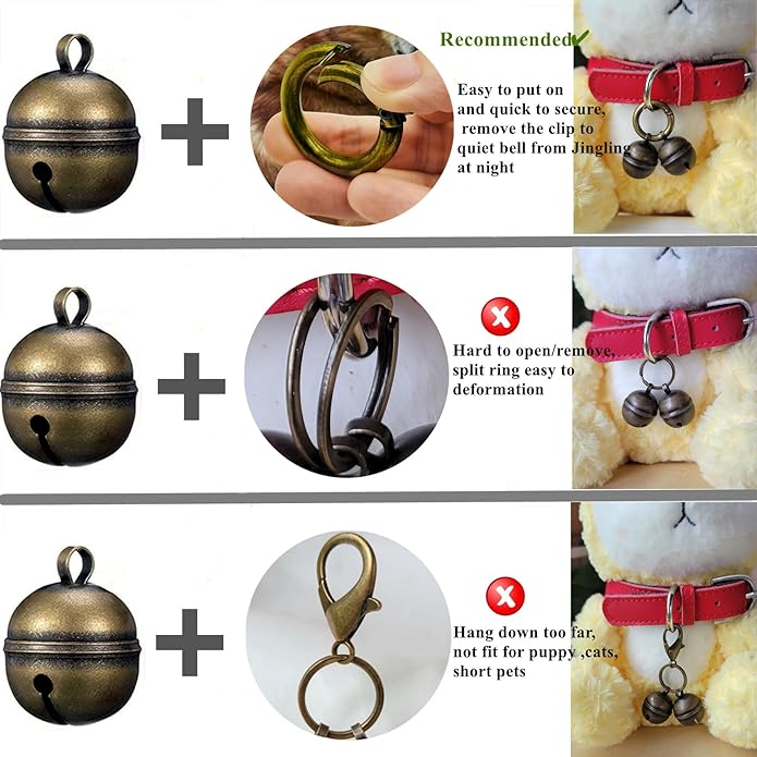 Dog Bells for Pet Tracking, 4 Extra Loud Dog and Cat Bells for Collar,Copper Bells with Quick Clips