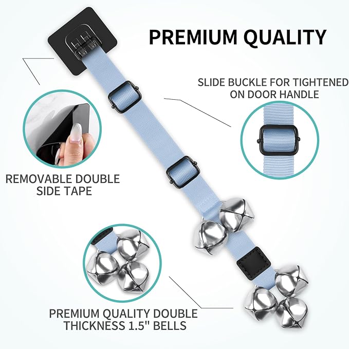 Dog Bells to Go Outside Dog Door Bell Premium Quality Buckle Adjustable Dog Bell Dog Attached to doorknob or Anywhere Near The Door, Length and Height Adjustable