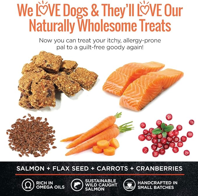 Smart Cookie All Natural Dog Treats - Healthy Skin & Coat Salmon Dog Treats - Ideal for Sensitive Stomachs or Itchy, Allergic, Dry Skin - Dehydrated, Crunchy, Human-Grade, Made in USA - 8oz, Pack of 1
