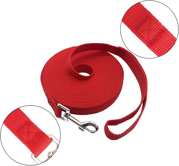 PETGOGO 15ft 20ft 30ft 40ft 50ft Long Dog/Puppy Lead Obedience Recall Training Dog Leashes for Small Medium Dogs Camping, Training, Play, or Backyard (Red, 1" x 50FT)