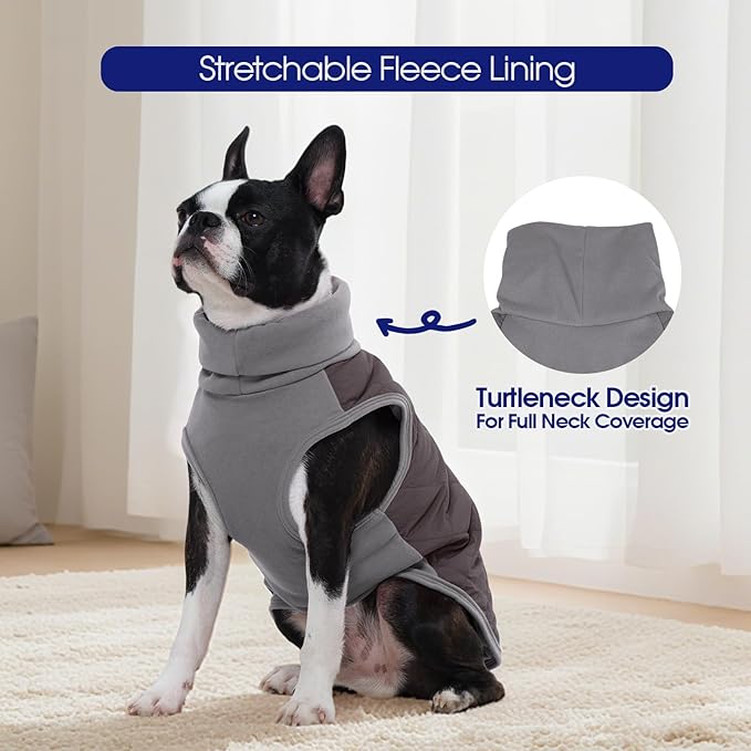 FUAMEY Dog Fleece Jacket for Large Dogs,Dog Winter Vest Lightweight Dogs Coat Pullover Breathable Pet Turtleneck Jackets Windproof Water Resistant Vests Warm Puppy Snowsuit Brown XXXL