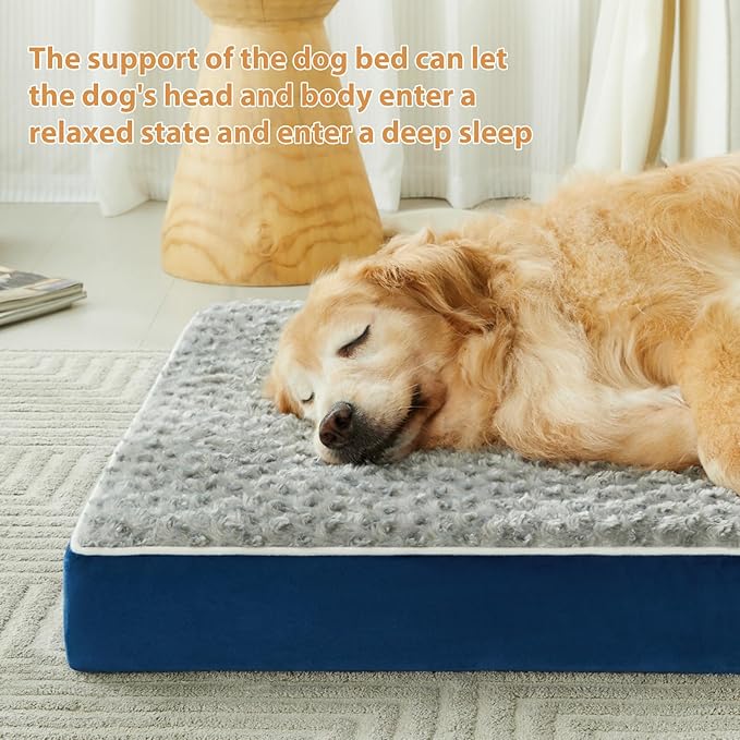 WNPETHOME Orthopedic Large Dog Bed, Extra Large Waterproof Dog Bed with Removable Washable Cover & Anti-Slip Bottom,Egg Crate Foam Pet Bed Mat,Soft Rose Plush Pet Crate Mat