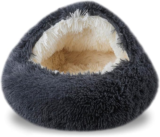 Cat Beds for Indoor Cats,Cat Cave for Puppy and Kitty,Calming Small Dog Bed for Small Dogs with Cover Cave,Cozy Warming Fluffy Washable Anti-Slip Pet Sleeping Bag(24 * 24inch,Dark Gray)