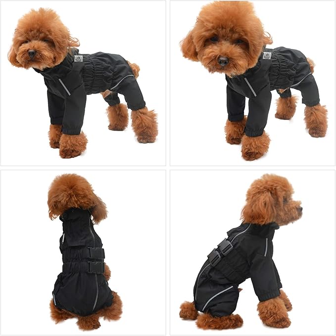 Dogs Waterproof Jacket, Lightweight Waterproof Jacket Reflective Safety Dog Raincoat Windproof Snow-Proof Dog Vest for Small Medium Large Dogs Black XS