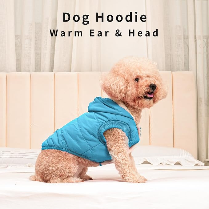 Fleece Lining Extra Warm Dog Hoodie in Winter for Medium Dogs Jacket Pet Coats with Hooded,Light Blue L