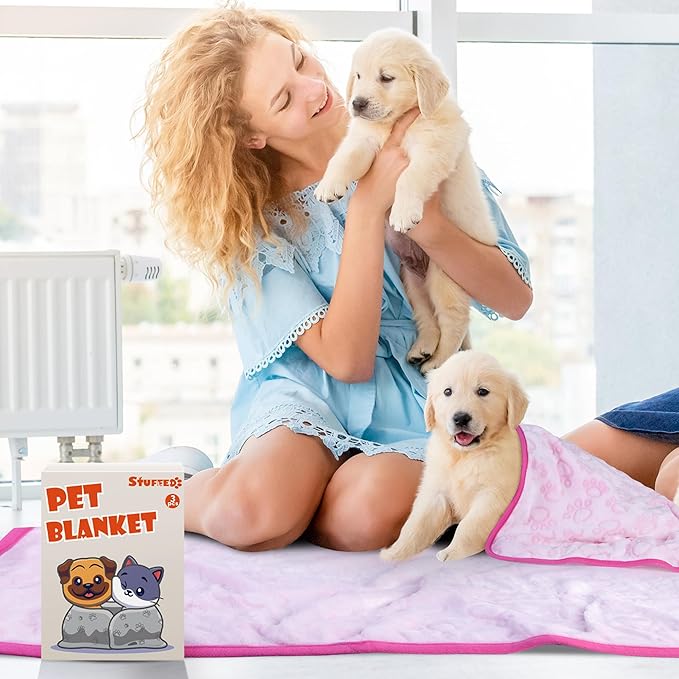 Stuffed Premium Soft Dog Couch Blanket, with Flannel Cute Paw Print, 30 * 70 inches, Cat Blanket Puppy Supplies Dog Products Stuff Essentials, Pink