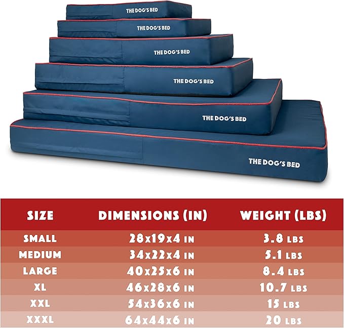 The Dog’s Bed Orthopedic Cooling Memory Foam Dog Bed, XXL Blue & Red Trim, Pain Relief for Arthritis, Hip & Elbow Dysplasia, Post Surgery, Lameness, Supportive, Calming, Waterproof Washable Cover