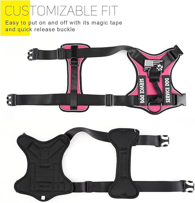 Demigreat Service Dog Harness, Reflective Dog Vest Harness with 5 PCS Patches, Adjustable Soft Oxford Pet Harness, Inner Layer Mesh, Easy to Control for Dogs