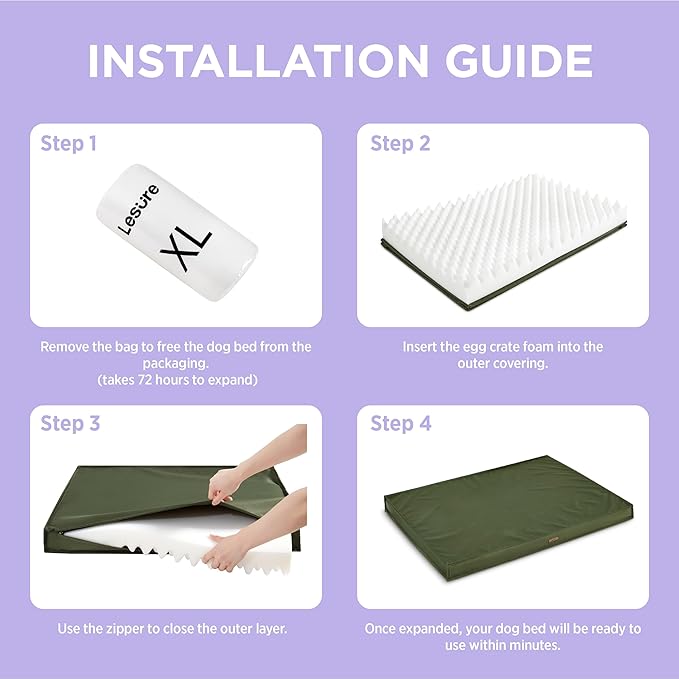 LE SURE Outdoor Waterproof Dog Beds Large Sized Dog, Orthopedic Egg Crate Foam Pet Bed with Oxford Fabric Surface and Removable Washable Cover, Pet Mat 36''x27'', Green