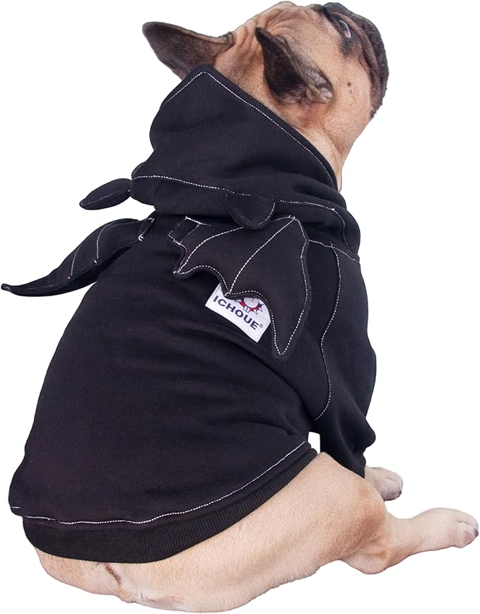 iChoue I am a French Bulldog Batman Dog Halloween Costumes Clothes Sweater Cute Funny for Medium Dogs Cold Weather Winter Coats Hoodies Frenchie English Pug Pitbull Corgi Puppy - Black Bat, Large