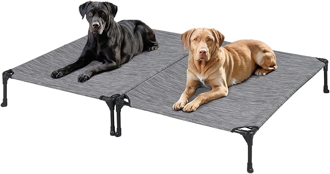 Veehoo 2-Pack Raised Dog Beds - Cooling Portable Pet Cot with No-Slip Feet, Breathable Mesh, Size 42" x 30", Black Silver, CWC1803-L