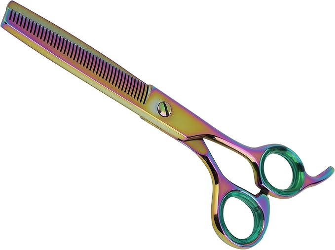 Sharf Gold Touch Pet Shears, 6.5' 42-Tooth Rainbow Thinning Shear for Dogs, 440c Japanese Stainless Steal Dog Thinning Shears
