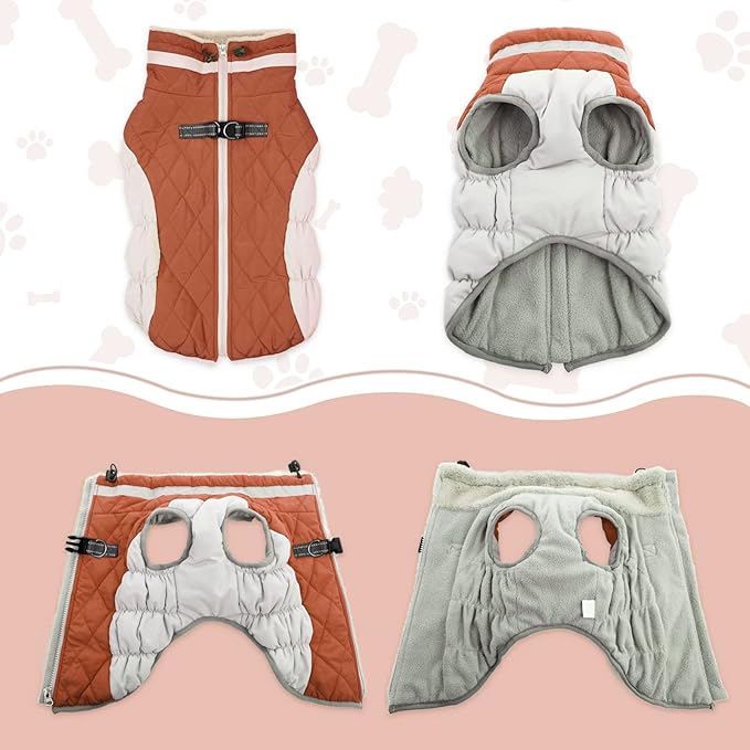 Lelepet Dog Coat Warm Dog Winter Coat Waterproof Dogs Jacket with Harness Built in Reflective Pet Fleece Vest Zip-Up Cold Weather Coats for Large Dogs Turtleneck & Windproof Coats Boxer Brown XL