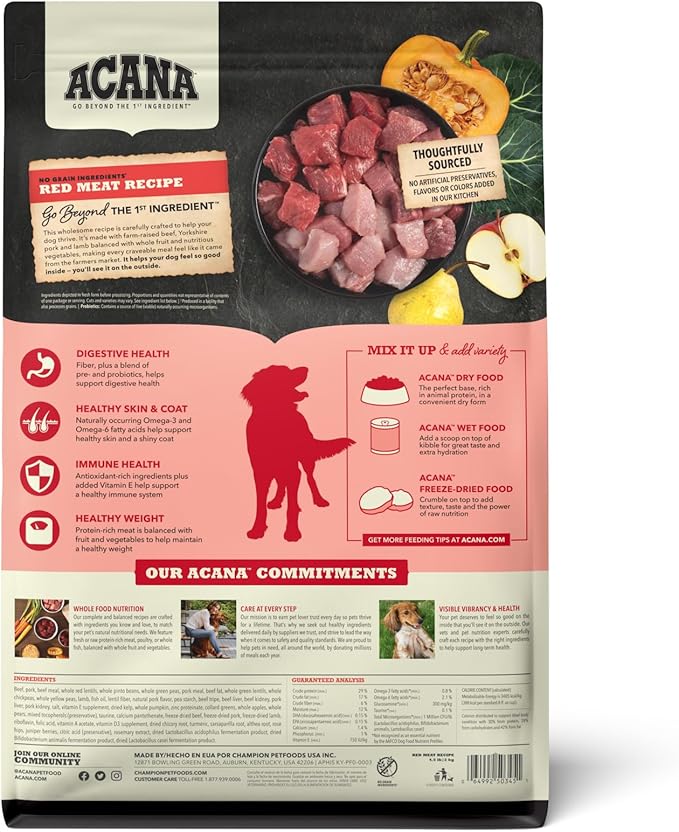 ACANA Grain Free Dry Dog Food Red Meat Recipe 4.5lb Bag