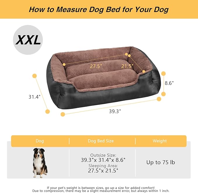 Large Dog Bed, Washable Pet Bed with Sides, Comfort Large Dog Couch with Non-Slip Bottom, Black