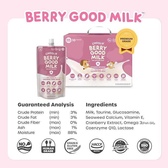 Choolip Berry Good Milk – Lactose-Free, Vitamin-Enriched Drink for Cats & Dogs | Supports Urinary Health, Digestion & Joints | Free from Grains, Gluten and Antibiotics