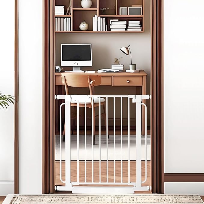 Extra Wide Baby Gate with Door 29.72-33.66 Inch Pressure Mounted, Auto Close Child Baby Gates for Doorways No Drill, Walk Through Dog Gate Indoor for The House, White