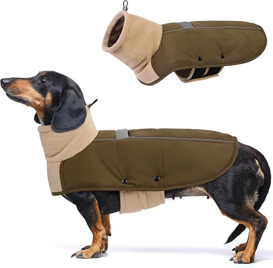 ASENKU Dog Coat, Dog Winter Jackets with Fleece Turtleneck, Windproof, Reflective Pet Snow Jacket Doggie Vest for Cold Weather, Coats for Medium Dogs, Army Green, M