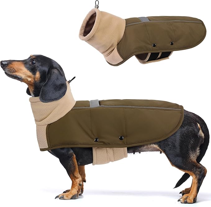 ASENKU Dog Coat, Dog Winter Jackets with Fleece Turtleneck, Windproof, Reflective Pet Snow Jacket for Cold Weather, Coats for Medium Dogs, Army Green, L