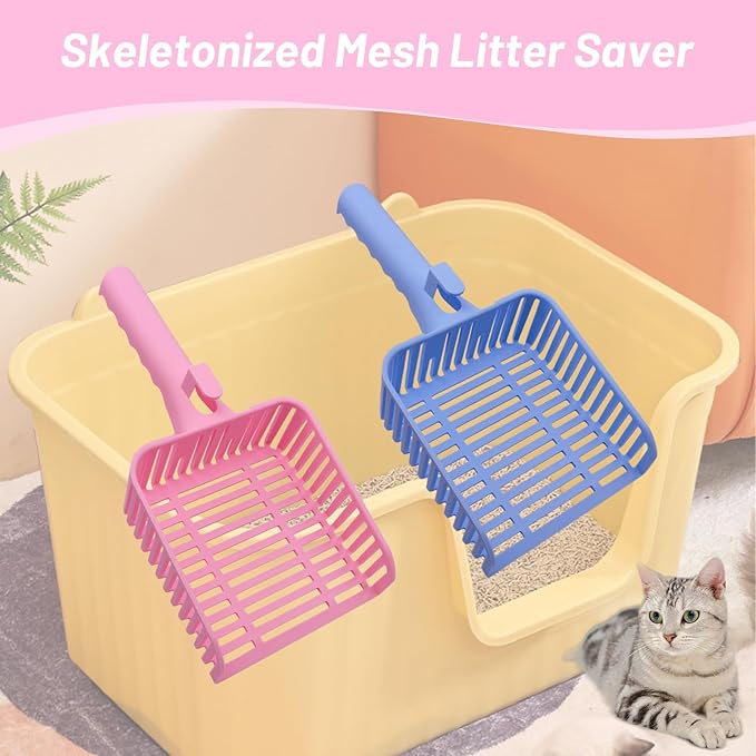 YXQ 2Pcs Litter Scoop for Cats Plastic Durable Deep Shovel Small Holes and Long Handle for Sifting Kitty Litter (Red+Blue)