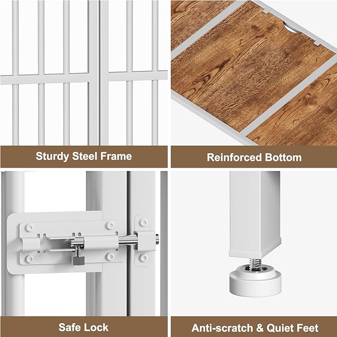 Easycom 27" Dog Crate Furniture Foldable, No Assembly Decorative Dog Kennel Indoor, Dog Crates for Small Dogs (Under 20 lb), Wooden Dog Cage with Bowls and Name Tag, End Table, White & Beech