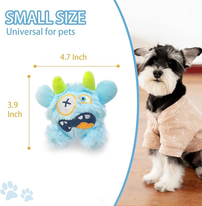 Squeaky Plush Pet Toy Ball, Dental Care, Skin-Friendly and Soft and Relieve Stress, Little Monster Plush Ball Toy Suitable for All Breeds (Sky Blue,Small)