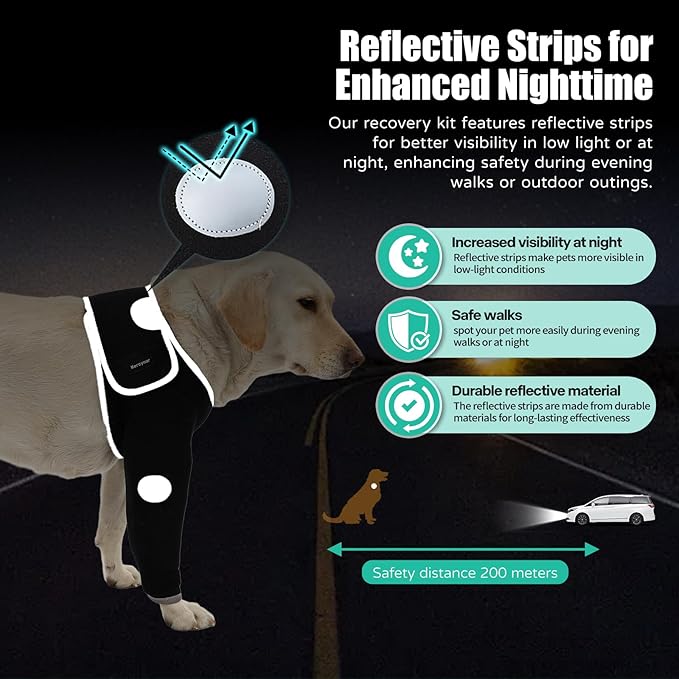 Dog Recovery Sleeves, Cone Collar Alternative, Reflective Material Design Abrasion Resistant Dog Recovery Suit, Washable 3mm Thick and Waterproof, Pets Sleeve Anti Licking Wounds and Keep Dry